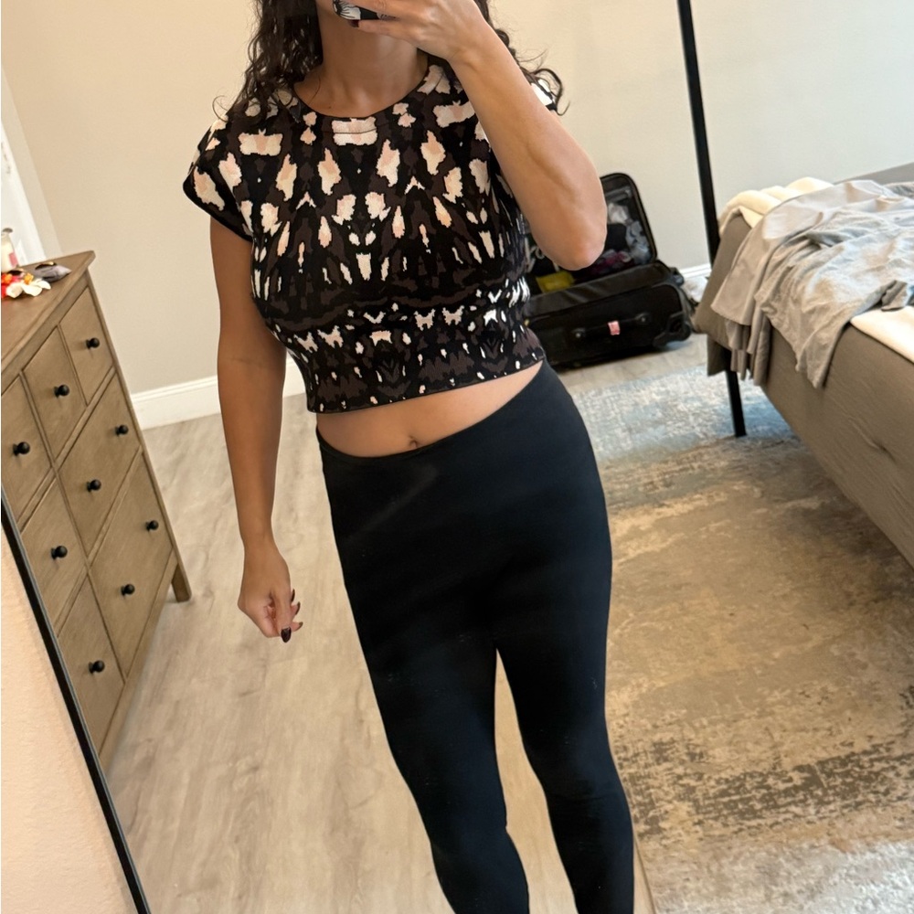 Express Black and Brown Patterned Crop Top